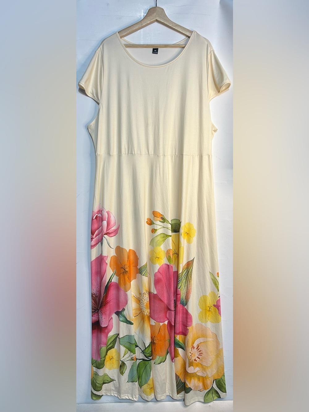 Shein Floral Hem Cream Maxi Shirt Dress 4XL